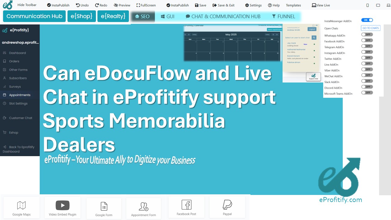 Can eDocuFlow and Live Chat in eProfitify support Sports Memorabilia Dealers